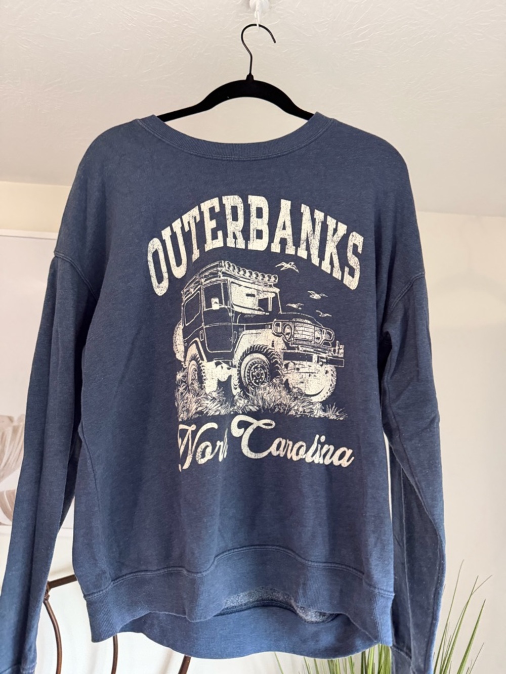 Altar'd State Navy Crewneck Sweatshirt with White Outerbanks Graphic